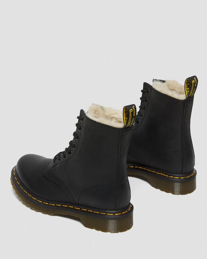 Black Women's Dr Martens 1460 Faux Fur Lined Winter Boots | CA 273MQZ